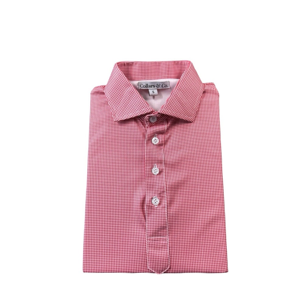 Collars & Co. Red White Houndstooth Dress Collar Polo Shirt Size Small